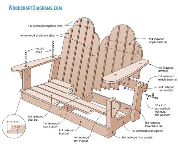Double Adirondack Swing Chair Plans And Blueprints For Outdoor Lounger