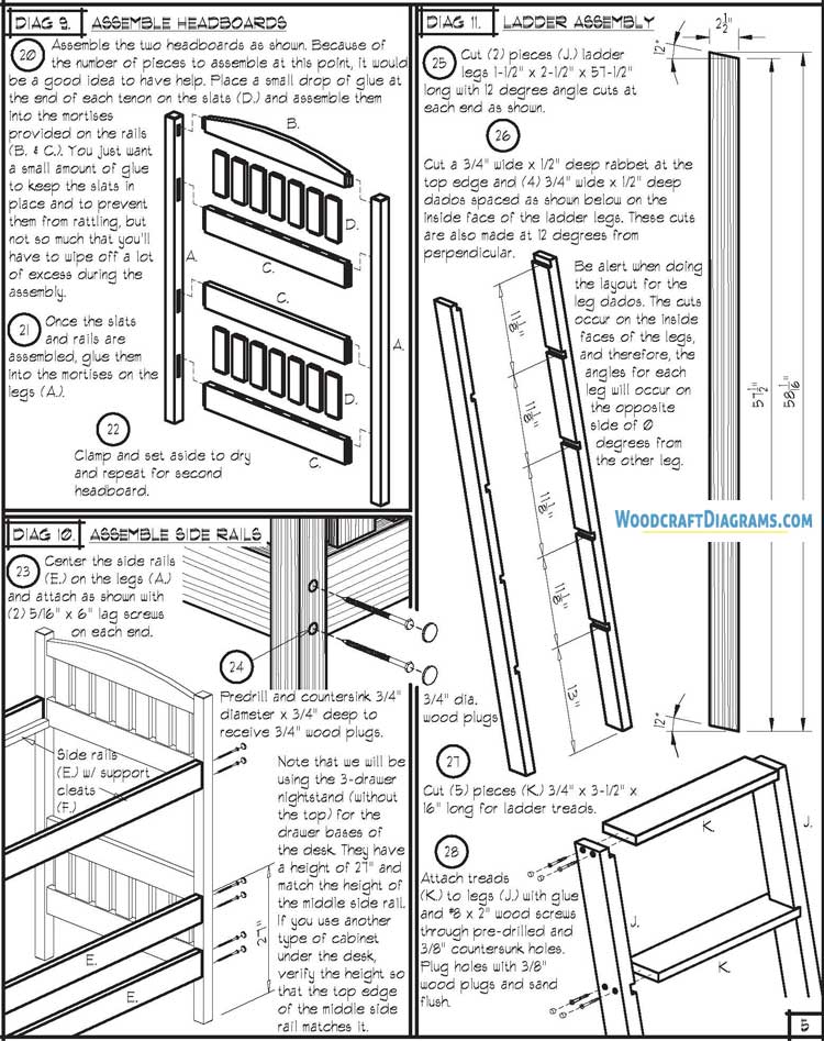 Diy Loft Bed With Desk And Stairs Plans Blueprints 07 Headboard Ladder