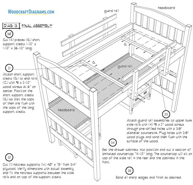 Diy Loft Bed With Desk And Stairs Plans Blueprints 09 Final Assembly