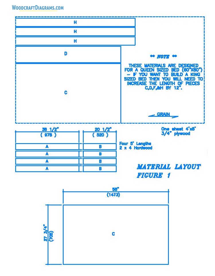 Diy Queen Bed Frame Plans Blueprints 03 Cutting Diagram