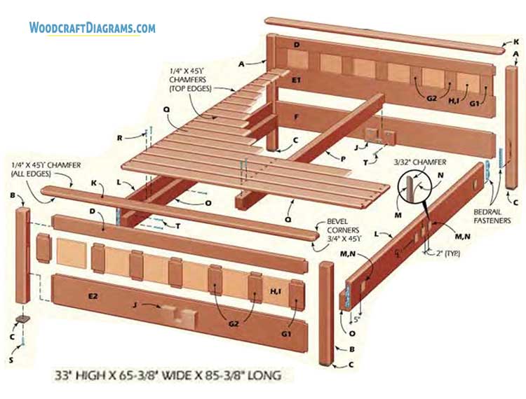 Diy Queen Size Bed Plans Blueprints 01 Structural Layout