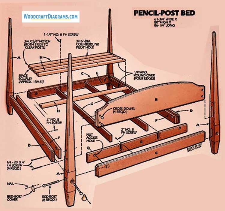 Pencil Post Bed Plans Blueprints 01 Structural Layout