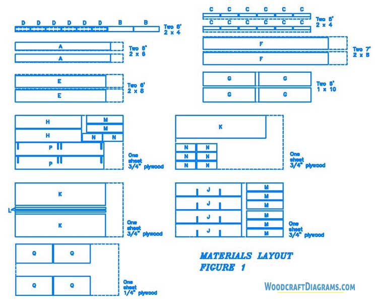 Queen Size Bed Frame With Drawers Plans Blueprints 03 Materials Layout