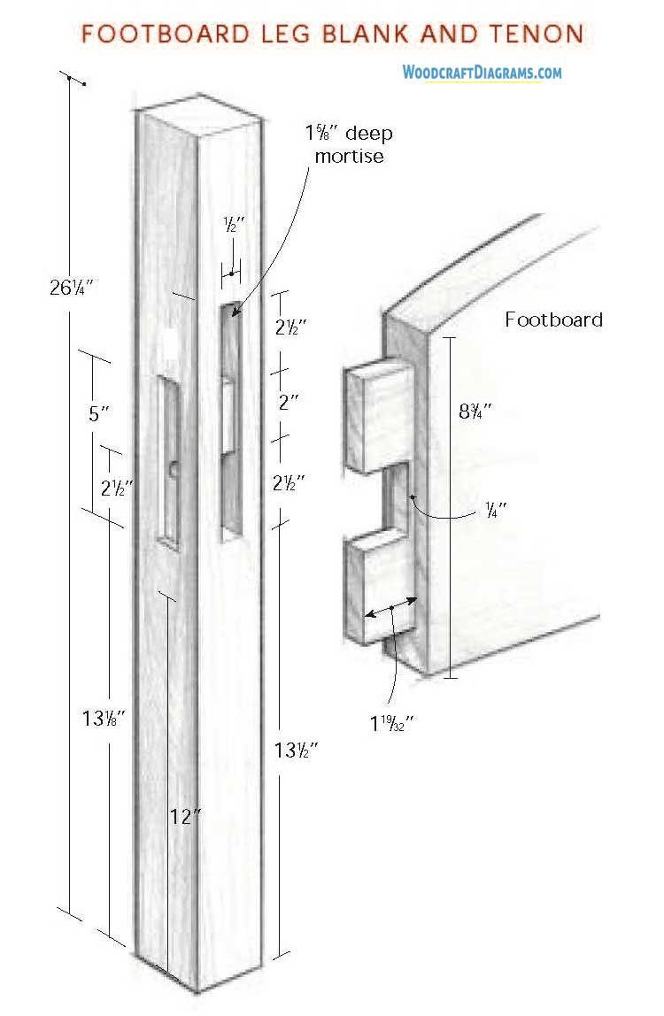 Shaker Style Bed Frame Plans Blueprints 07 Footboard Leg Tenon Joint