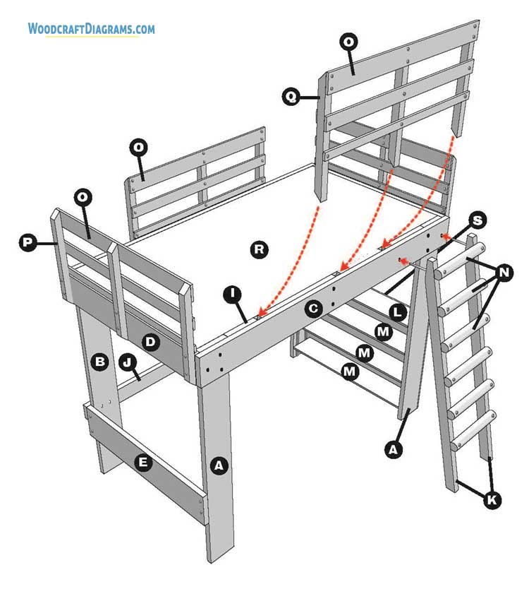 Simple Loft Bed Plans With Stairs Blueprints 01 Structural Layout