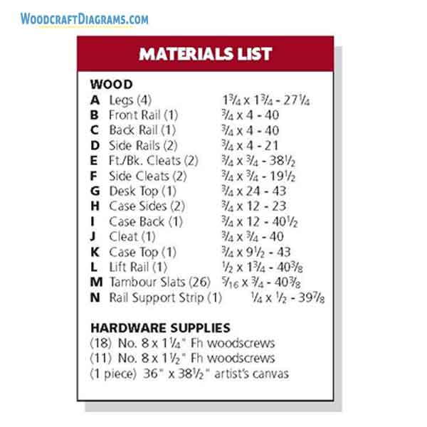 Roll Top Desk Plans Blueprints 02 Materials List