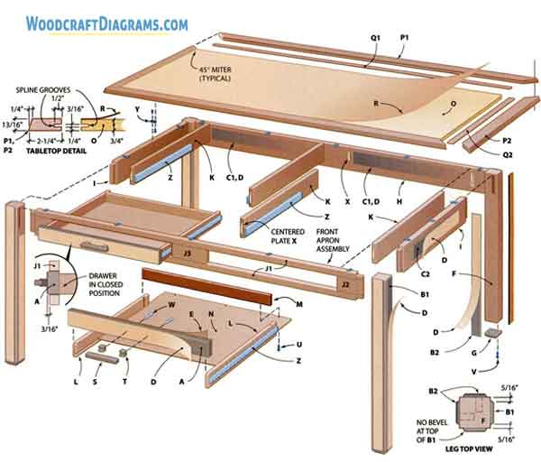 Simple Desk Plans Blueprints 01 Structural Layout